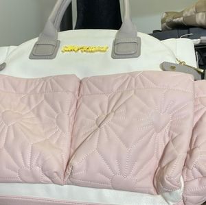 NWOT Betsey Johnson Diaper bag pink white and grey quilted heart